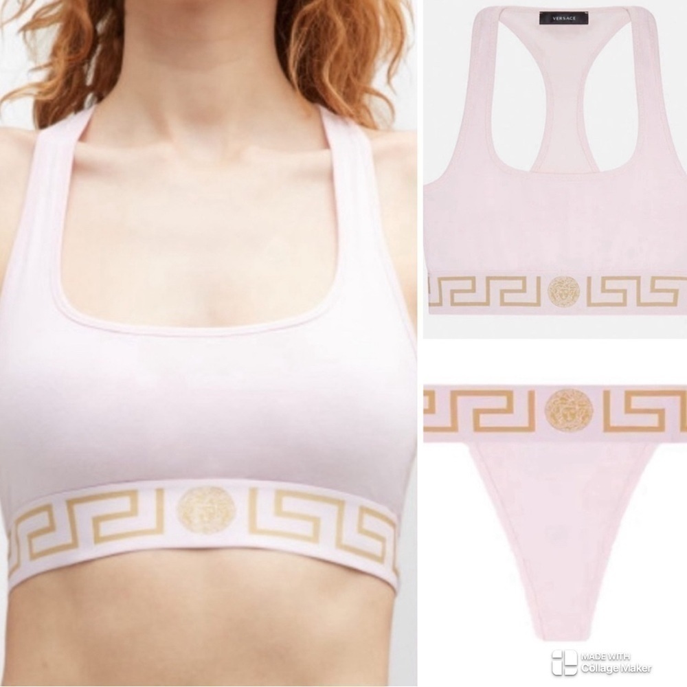 Versace Greca Border bralette and panties in light pink SET NWT